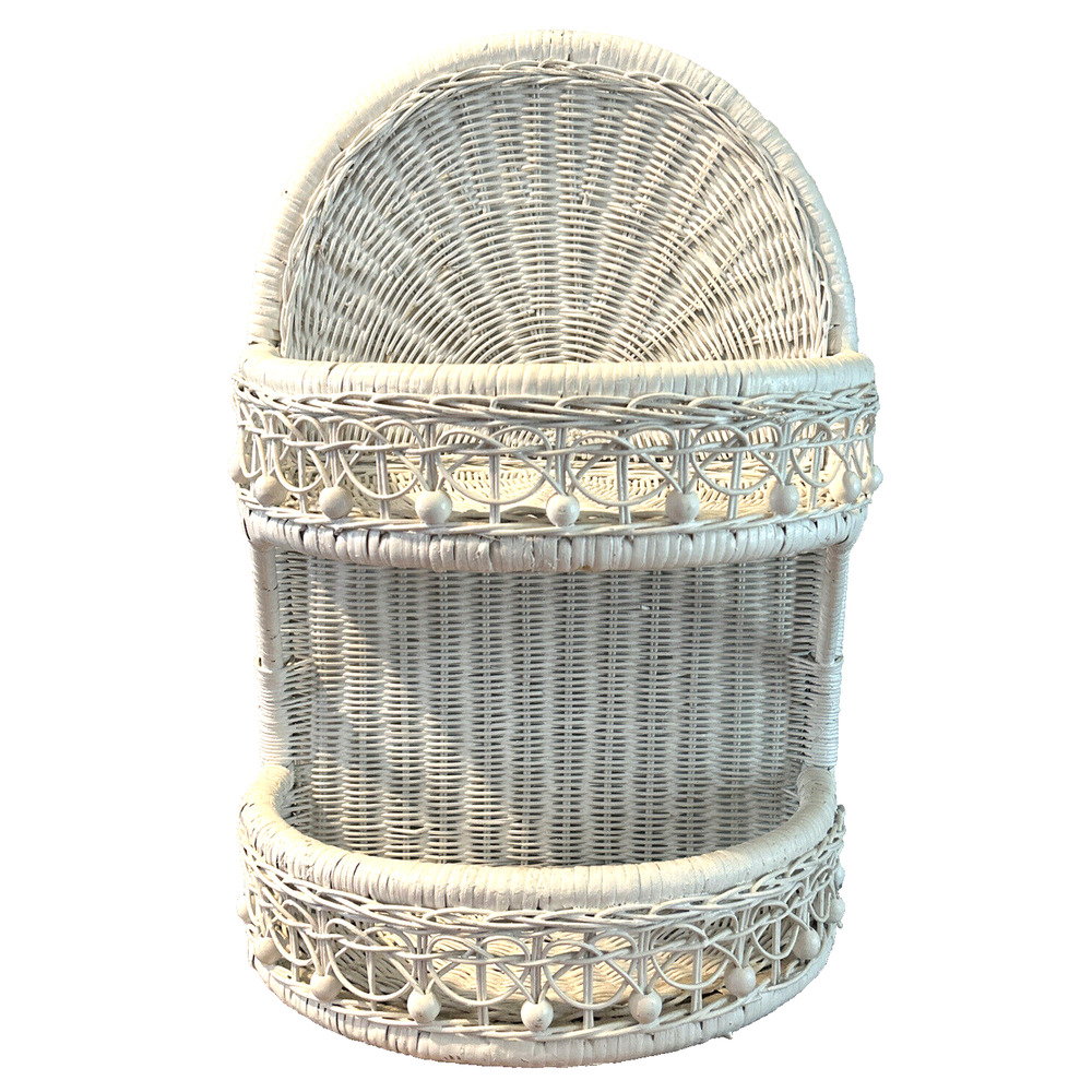 Vintage White Wicker Shelf Boho Cottagecore Two Shelves Hanging/Standing